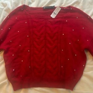 New York & Company NWT NEW Sz SMALL S Red Sweater Crystals Bling